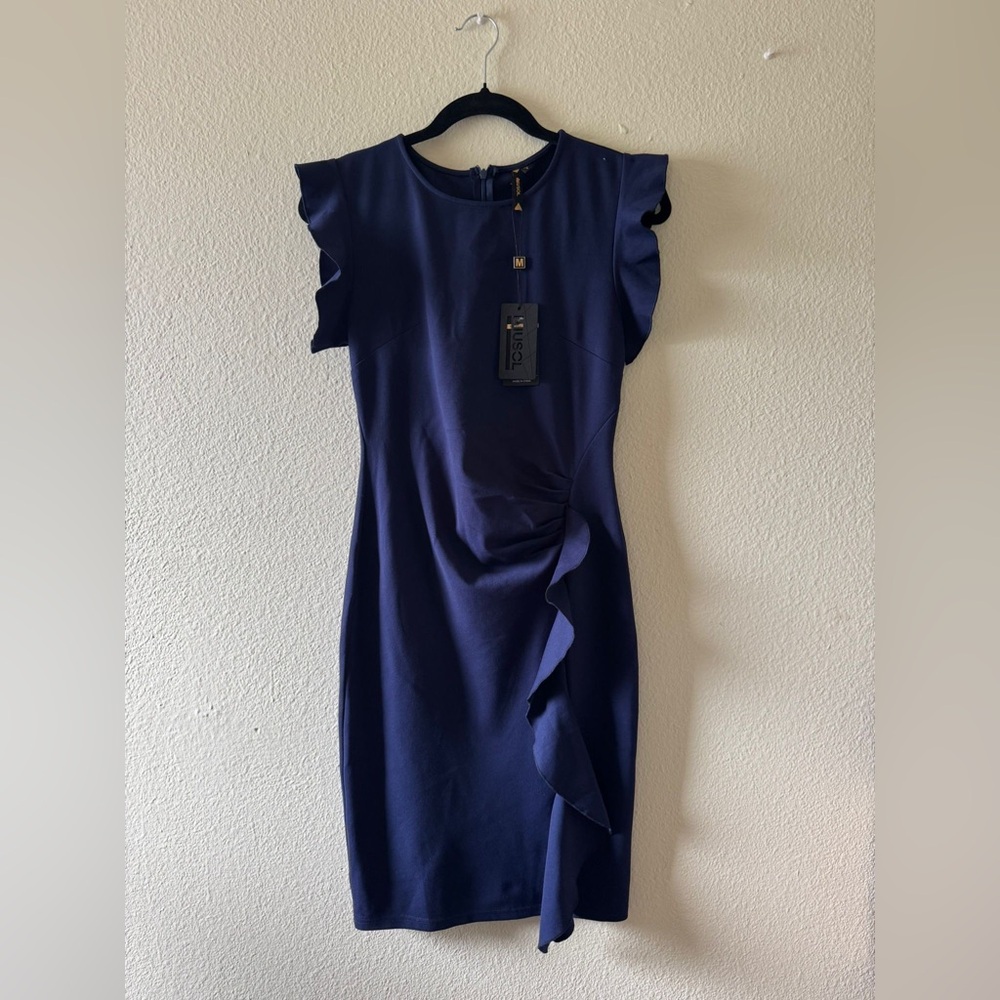 Miusol Navy Asymmetrical Ruffle Dress